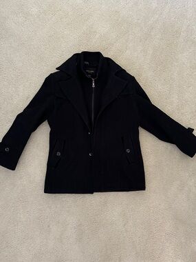 Men's Black Pea Coat - Classic Wool Blend